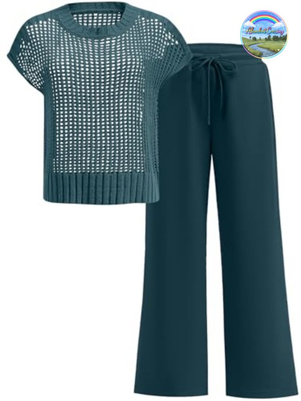 Women's Two Piece Lounge Set Crochet Knit Sweater & Pants Travel Matching Outfit